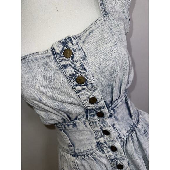 Vintage 90s Acid Wash Denim Dress Button Front Sleeveless Fit Flare Women’s 5 - Picture 3 of 7
